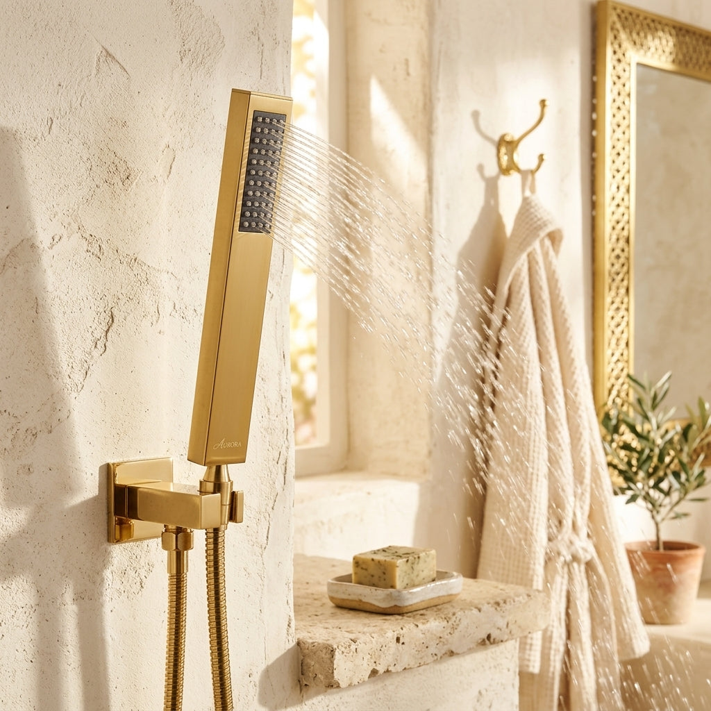 Pommeau de douche doré et flexible 150 cm | Vermeil